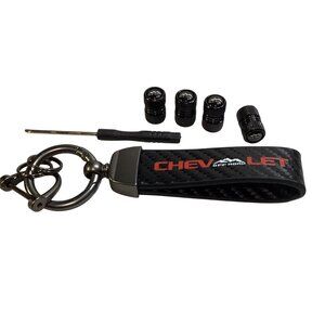 For Chevrolet Off Road Premium Key Chain & 4 Black Off Road Valve Stem Caps NEW